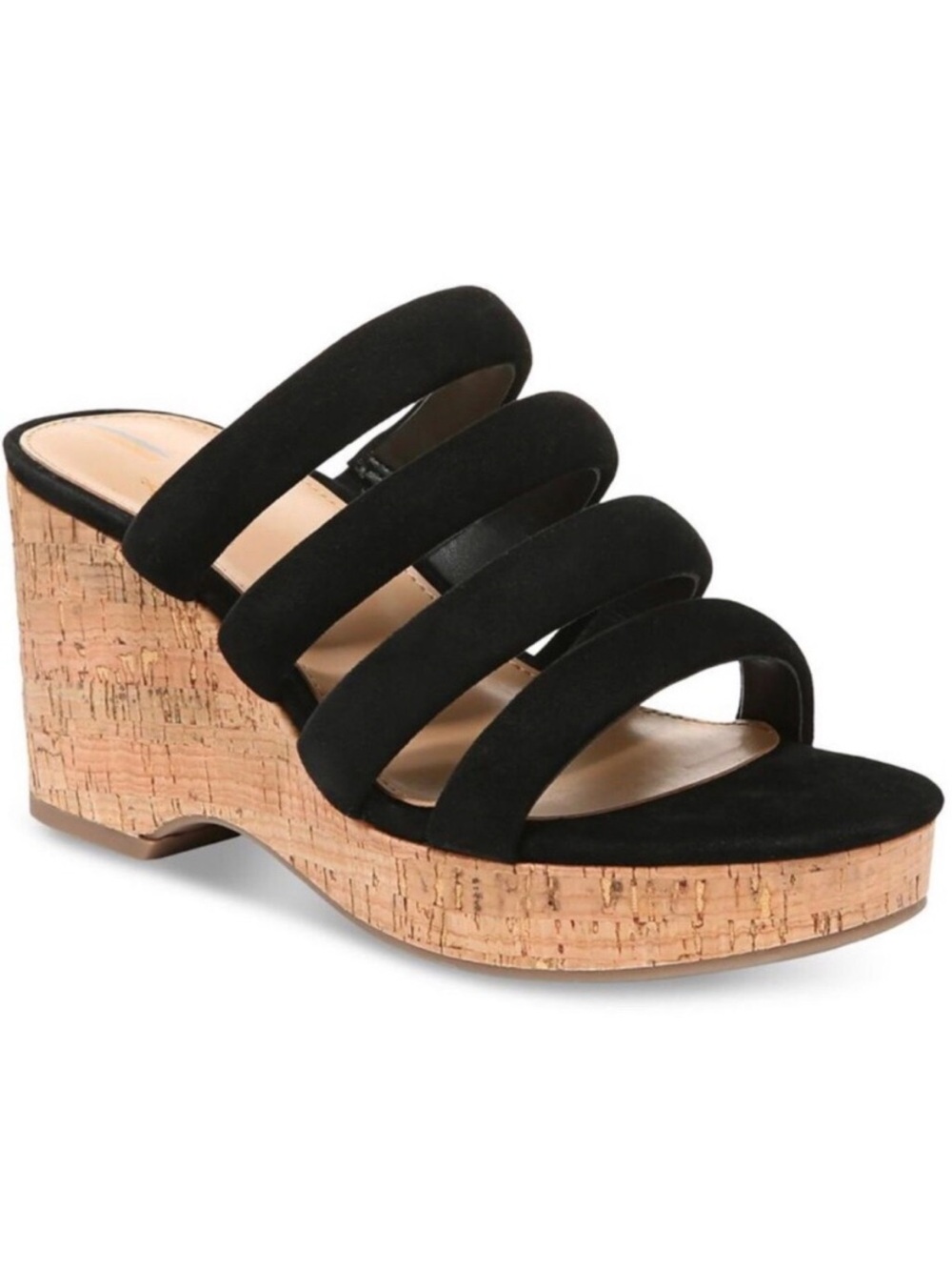 Sam Edelman 4 strap Yuki Suede Platform Wedge Cork Sandals in black size 9.5
